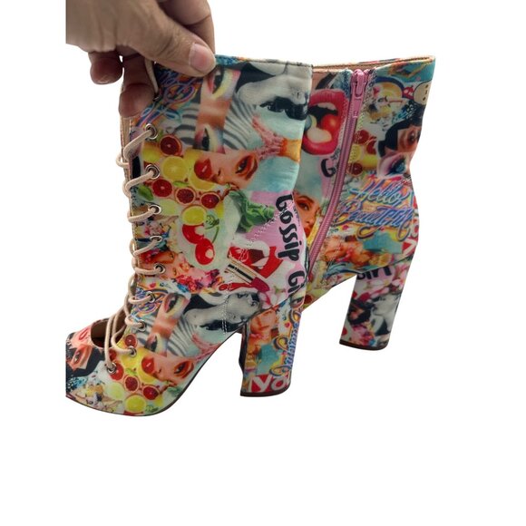 Chase & Chloe Size 7 Las Vegas Print Lace-Up Peep-Toe Ankle Boots - Picture 11 of 14